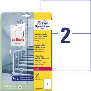 AVERY ZWECKFORM Antimikrobielle Etiketten L8002REV-10 20 Stück ablösbar 210 x 148 mm weiß
