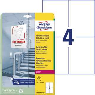 AVERY ZWECKFORM Antimikrobielle Etiketten L8003REV-10 40 Stück ablösbar 105 x 148 mm weiß