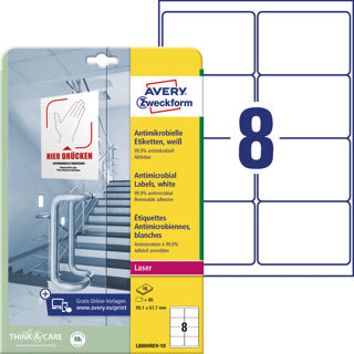 AVERY ZWECKFORM Antimikrobielle Etiketten L8004REV-10 80 Stück ablösbar 99.1 x 67.7 mm weiß