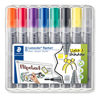 STAEDTLER Flipchartmarker Lumocolor® 356 SWP8 8 ST im Etui mit Rundspitze und Keilspitze mehrfarbig