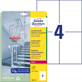 AVERY ZWECKFORM Antimikrobielle Etiketten L8013-10 40 Stück permanent 105 x 148 mm transparent
