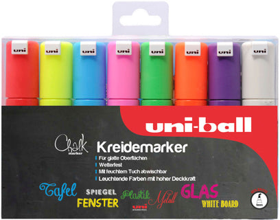 UNI-BALL Kreidemarker 8 Stück Keilspitze 8 mm farbig sortiert