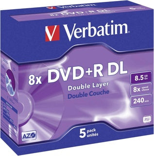 VERBATIM DVD+R 5 Stück 8.5 GB 8x Jewelcase