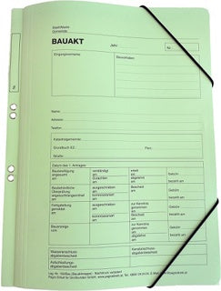 Bauaktmappe DIN A4 bedruckt mit Eckspanngummizug grün