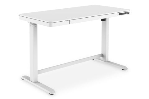 DIGITUS Schreibtisch elektrisch höhenverstellbar mit USB-Ladestation und Schublade 120 x 60 cm weiß