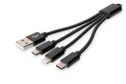 DIGITUS Ladekabel 3-in-1 USB-A. USB-C-. Micro-USB-Anschluss 15 cm schwarz