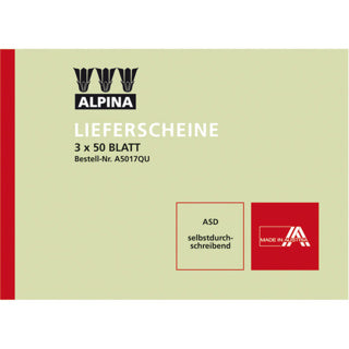 LEYKAM ALPINA Lieferschein A5017Q DIN A6 quer 3x 50 Blatt selbstdurchschreibend