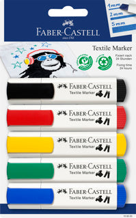 FABER-CASTELL Textilmarker Basisfarben 5 Stück Keilspitze 1-5 mm sortiert