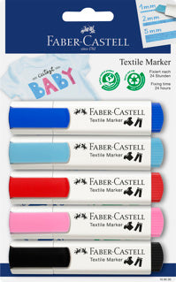 FABER-CASTELL Textilmarker Babyparty 5 Stück Keilspitze 1-5 mm sortiert