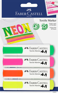 FABER-CASTELL Textilmarker Neon 4 Stück Keilspitze 1-5 mm sortiert