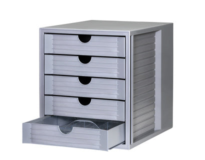 HAN Schubladenbox Systembox Karma DIN C4 mit 5 Schubladen grau