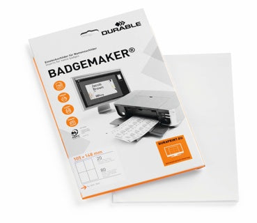 DURABLE Einsteckschilder 1420 BADGEMAKER® 80 Stück A6 Karton 150 g/m² 148 x 105 mm weiß