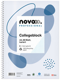 NOVOOO PROFESSIONAL Collegeblock DIN A4 80 Blatt kariert weiß