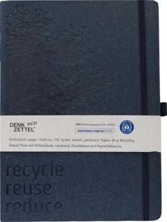 LEYKAM Notizbuch Denkzettel Eco DIN B5 192 Blatt kariert blau