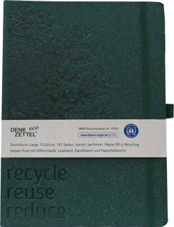 LEYKAM Notizbuch Denkzettel Eco DIN B5 192 Blatt kariert grün
