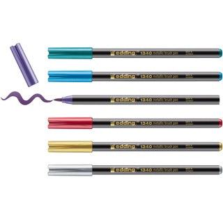 EDDING Fasermaler-Set 1340 METALLIC 6 Stück mit Pinselspitze 1-3 mm farbig sortiert