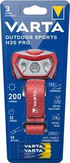 VARTA Stirnlampe Outdoor Sports H20 Pro inkl. 3x AAA-Batterien rot