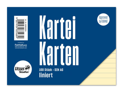 URSUS Style Karteikarten DIN A6 quer 100 Stück liniert gelb