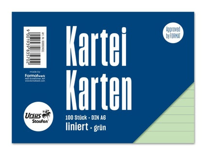 URSUS Style Karteikarten DIN A6 quer 100 Stück liniert grün