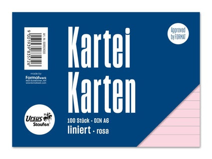 URSUS Style Karteikarten DIN A6 quer 100 Stück liniert rosa