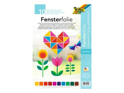 FOLIA Fensterfolie 10 Bögen selbsthaftend 35 x 50 cm farbig sortiert