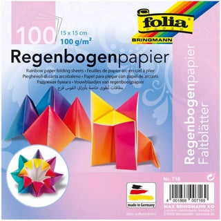 FOLIA Faltblätter 100 Blatt 100 g/m² 15 x 15 cm farbig sortiert mit Regenbogenverlauf