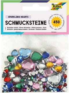 FOLIA Schmucksteine 450 Stück Herzform verschiedene Größen farbig sortiert