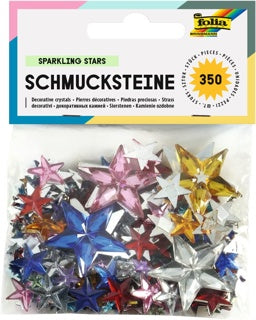 FOLIA Schmucksteine 350 Stück Sternform verschiedene Größen farbig sortiert