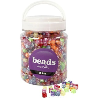 CREATIV COMPANY Buchstabenperlen beads acryllic 1.950 Stück Lochgröße 3 mm 7 x 7 mm farbig sortiert