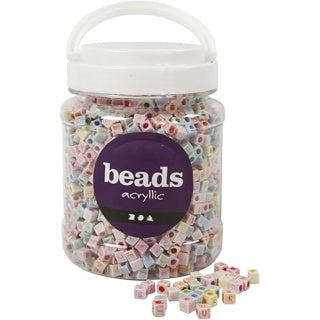 CREATIV COMPANY Buchstabenperlen beads acryllic 2.300 Stück Lochgröße 3 mm 6 x 6 mm Pastellfarben