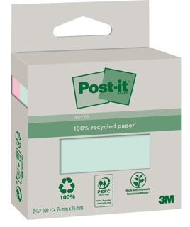 POST-IT® Haftnotizen Recycling 6820R-2LM 2 Blöcke à 100 Blatt 76 x 76 mm sortiert