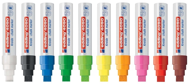 EDDING Kreidemarker 4090 Set 10 Stück mit Keilspitze 4-15 mm farbig sortiert