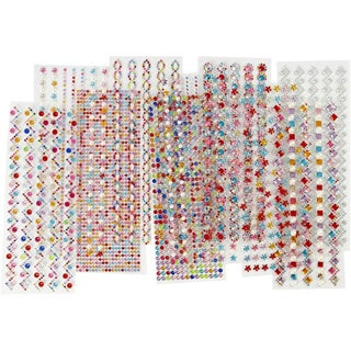 CREATIV COMPANY Strassstein-Sticker 12 Blatt selbstklebend Ø 2 - 10 mm farbig sortiert