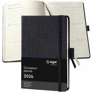 SIGEL Wochenkalender Conceptum 176 Blatt 1 Woche auf 2 Seiten A6 2026 grau