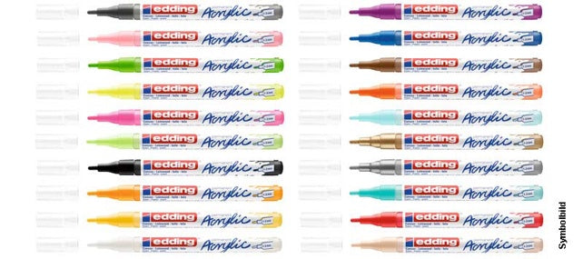 EDDING Acrylmarker 5300 12 Stück mit Rundspitze 1-2 mm (F) permanent farbig sortiert