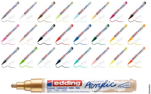 EDDING Acrylmarker 5100 12 Stück mit Rundspitze 2-3 mm (M) permanent farbig sortiert