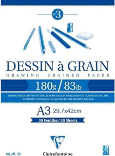 CLAIREFONTAINE Zeichenblock Dessin à Grain 30 Blatt A3 180 g/m² weiß