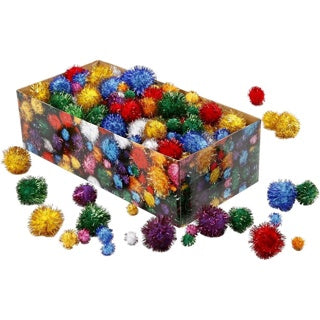 CREATIV COMPANY Glitzer-Pompons 400 Stück Ø 15 - 40 mm farbig sortiert