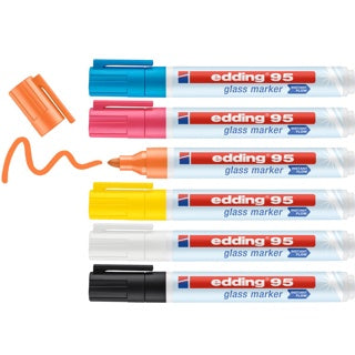 EDDING Glasmarker 95 6 Stück mit Rundspitze 1.5-3 mm farbig sortiert