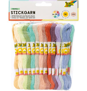 FOLIA Stickgarn-Set pastell 52 Stück farbig sortiert