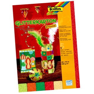 FOLIA Glitzerkarton Oriental 85309 5 Bögen DIN B2 300g/m² 50 x 70 cm farbig sortiert