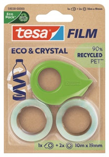 TESA Klebeband Eco & Crystal 59038 19 mm x 10 m 2 Stück inkl. Abroller transparent