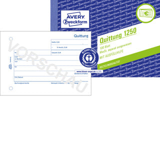 AVERY ZWECKFORM Quittung 1250 100 Blatt A6 quer ohne Durchschlag MwSt separat