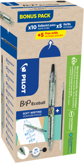 PILOT Kugelschreiber B2P Ecoball 2014 10 Stück inkl. 10 Stück Nachfüllminen M 0.4 mm schwarz