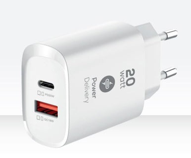 NABO USB Dual Quick Charger PD 20 1x USB-A und 1x USB-C weiß