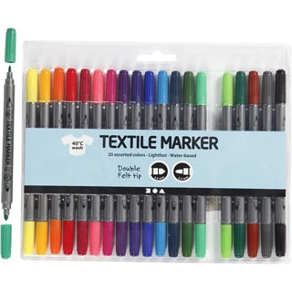 CREATIV COMPANY Textilmarker 20 Stück mit Doppelspitze 2.3 + 3.6 mm farbig sortiert