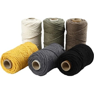 CREATIV COMPANY Macramé-Kordel 6 Rollen à 330 g dreifädig Ø 4 mm x 55 m farbig sortiert