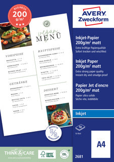 AVERY ZWECKFORM Fotopapier 2681 50 Blatt A4 200 g/m² Inkjet matt weiß