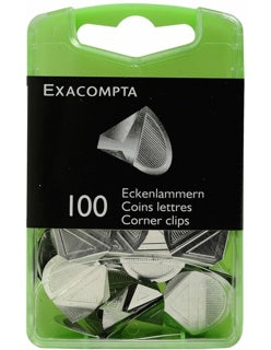 EXACOMPTA Eckklammern 100 Stück in Spenderbox silber