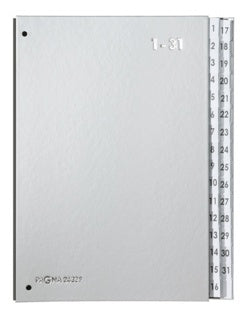 PAGNA Pultordner 24329 für DIN A4 32 Fächer mit beschrifteten Taben 1-31 silber